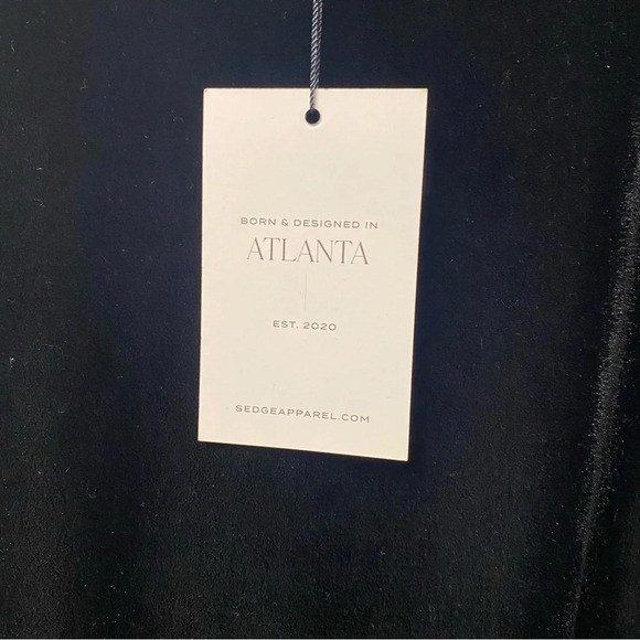 S’Edge Apparel Black Crushed Velvet Knee Length Dress Size Medium - Picture 3 of 6